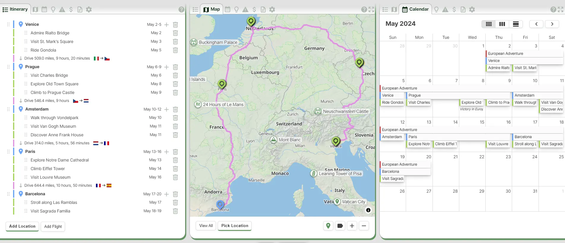 interactive travel map planner